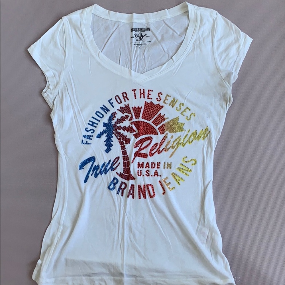 True Religion t shirt with crystals multi coloured